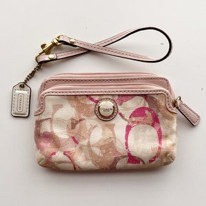 Coach Pink and Cream Optic Signature Wristlet Wallet (Circa 2010)